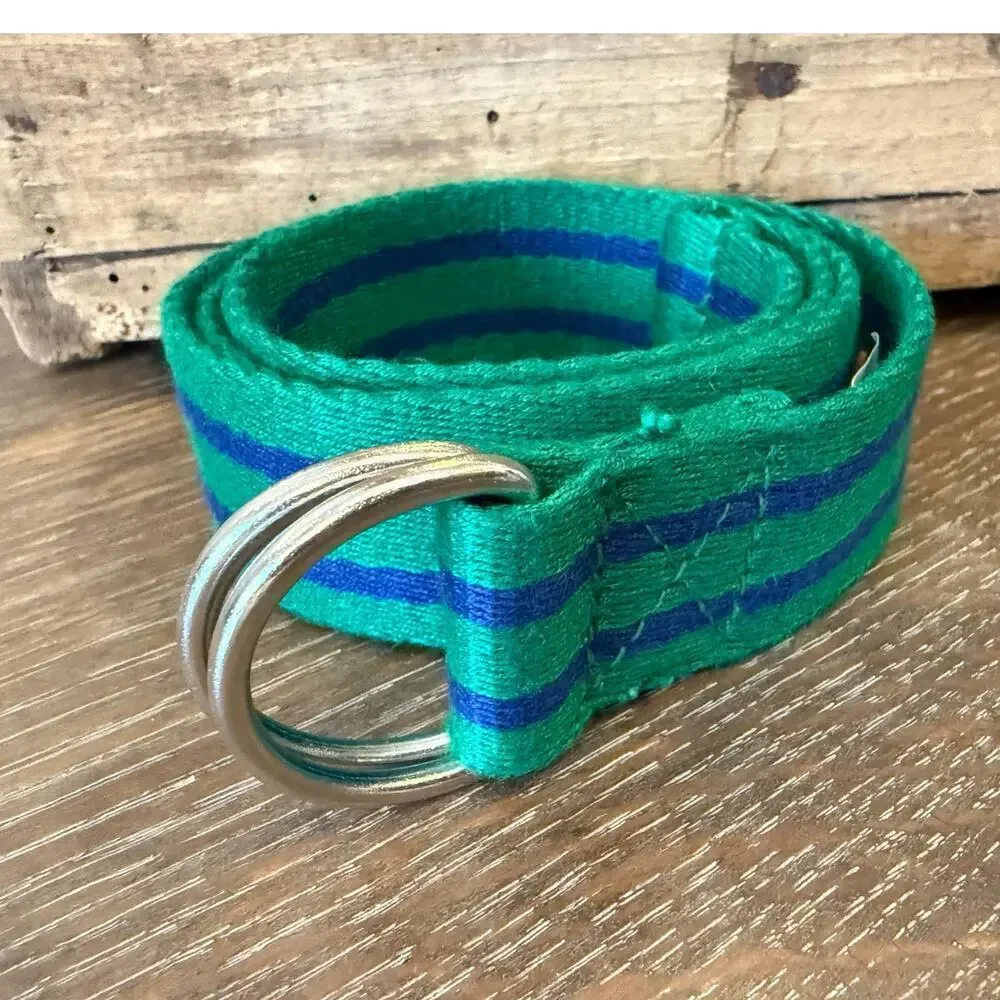 POLO Ralph Lauren Green Blue Canvas Belt Youth Kids Size Preppy RL Christmas